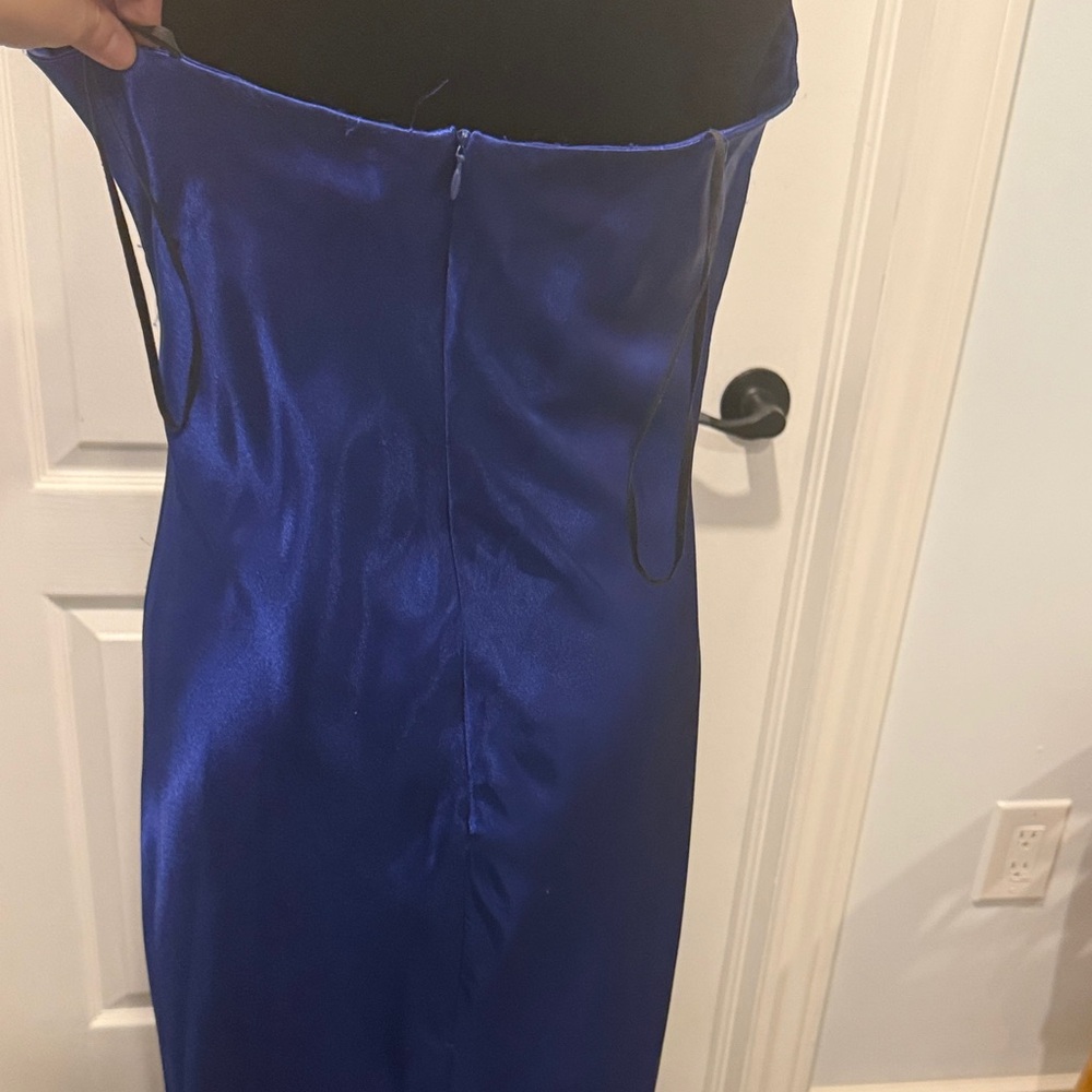 Y2K Wendye Chaitin Royal Blue  Satin Halter Dress - Picture 5 of 7